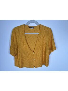 Vintage 80s Sharade California marigold yellow cropped sweater jacket L festival